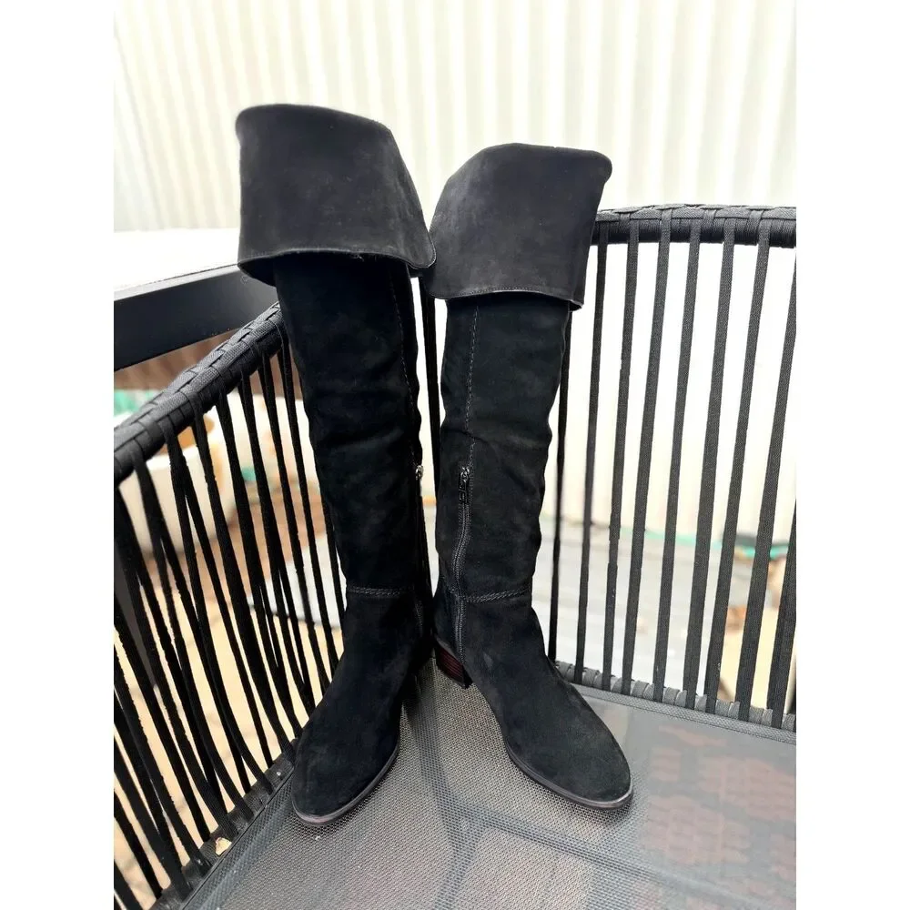 Coach Lucia Black 100% Suede Leather Over The Knee 1.75” Heel Tall Boots SZ 6.5